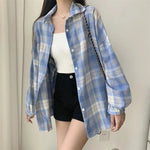 Women's Button Front Plaid Drop Shoulder Long Sleeve Flannel Shirt