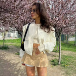 Women’s Button Front Stand Collar Cropped Bomber Jacket