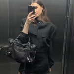 Women’s Button Front Stand Collar Cropped Bomber Jacket