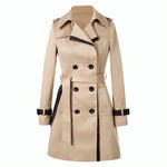 Women's Button Front Tailored Contrast Trim Cuffs Double-Breasted Trench Coat