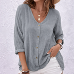 Women's Button Front V Neck Rolled Sleeve Blouse