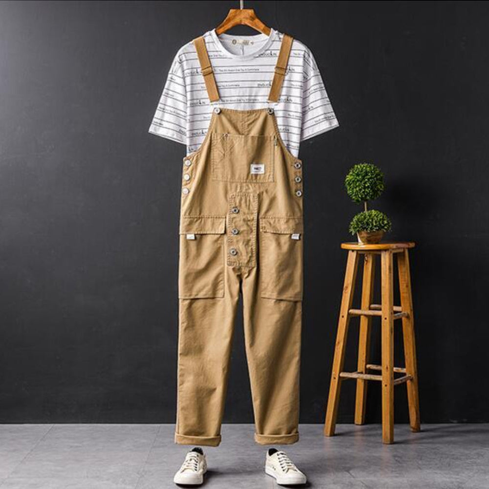 Women's Cargo Pocket Adjustable Strap Straight Leg Button Detail Overall
