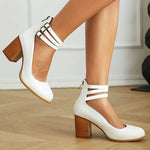 Women’s Casual Closed Toe Block Heel Back Zipper Heels