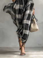 Women's Checkered Cap Sleeve Maxi Dress