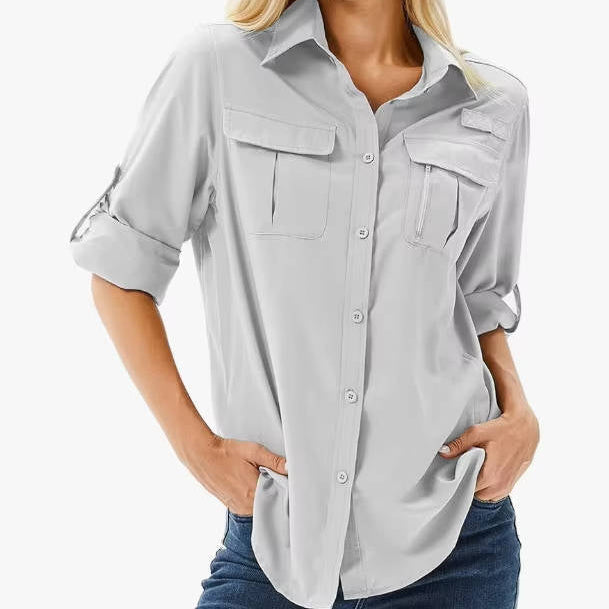 Women's Chest Pocket Button-Down Long Sleeve Shirt
