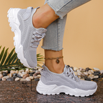 Women's Chunky Sole Rounded Toe Lace Up Sneakers