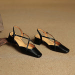 Women’s Closed-Round-Toe Slingback Block Heel Shoes