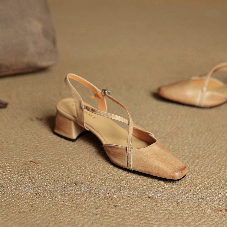 Women’s Closed-Round-Toe Slingback Block Heel Shoes