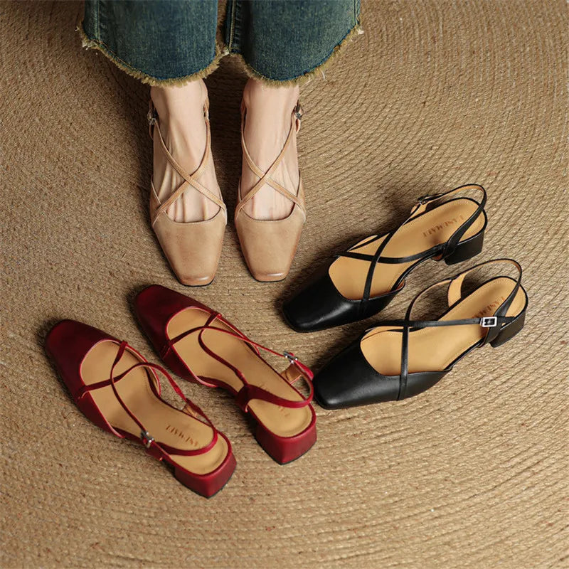 Women’s Closed-Round-Toe Slingback Block Heel Shoes