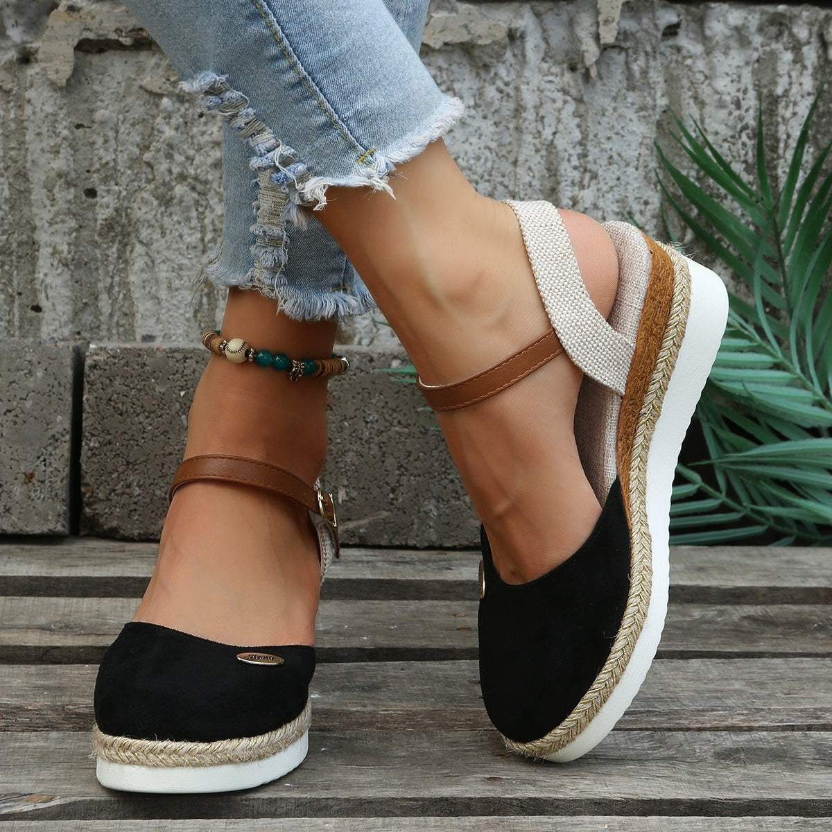 Women's Closed Toe Platform Wedge Ankle Strap Sandals