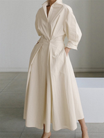 Women's Collared Long Sleeves Maxi Shirt Dress