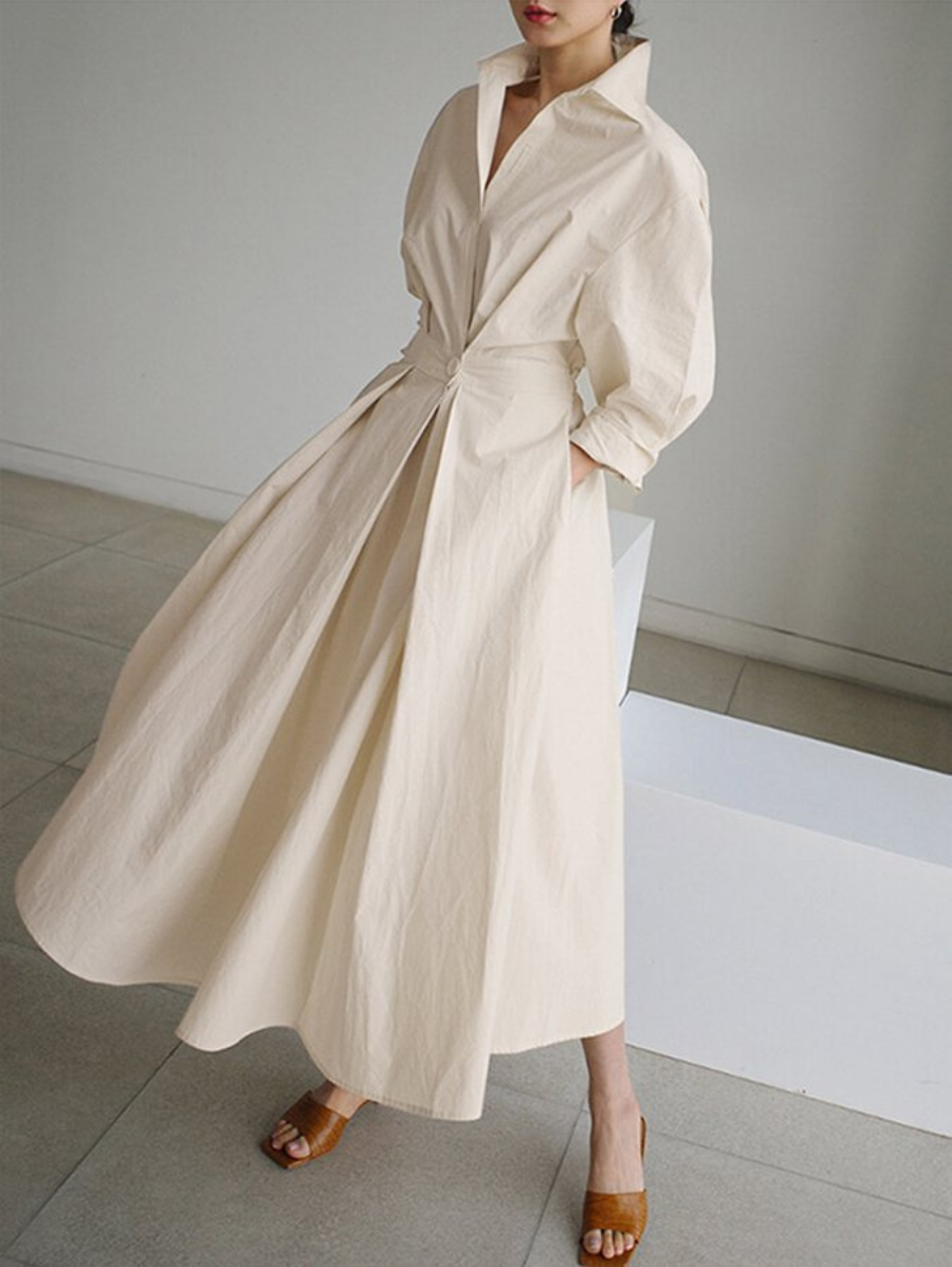 Women's Collared Long Sleeves Maxi Shirt Dress