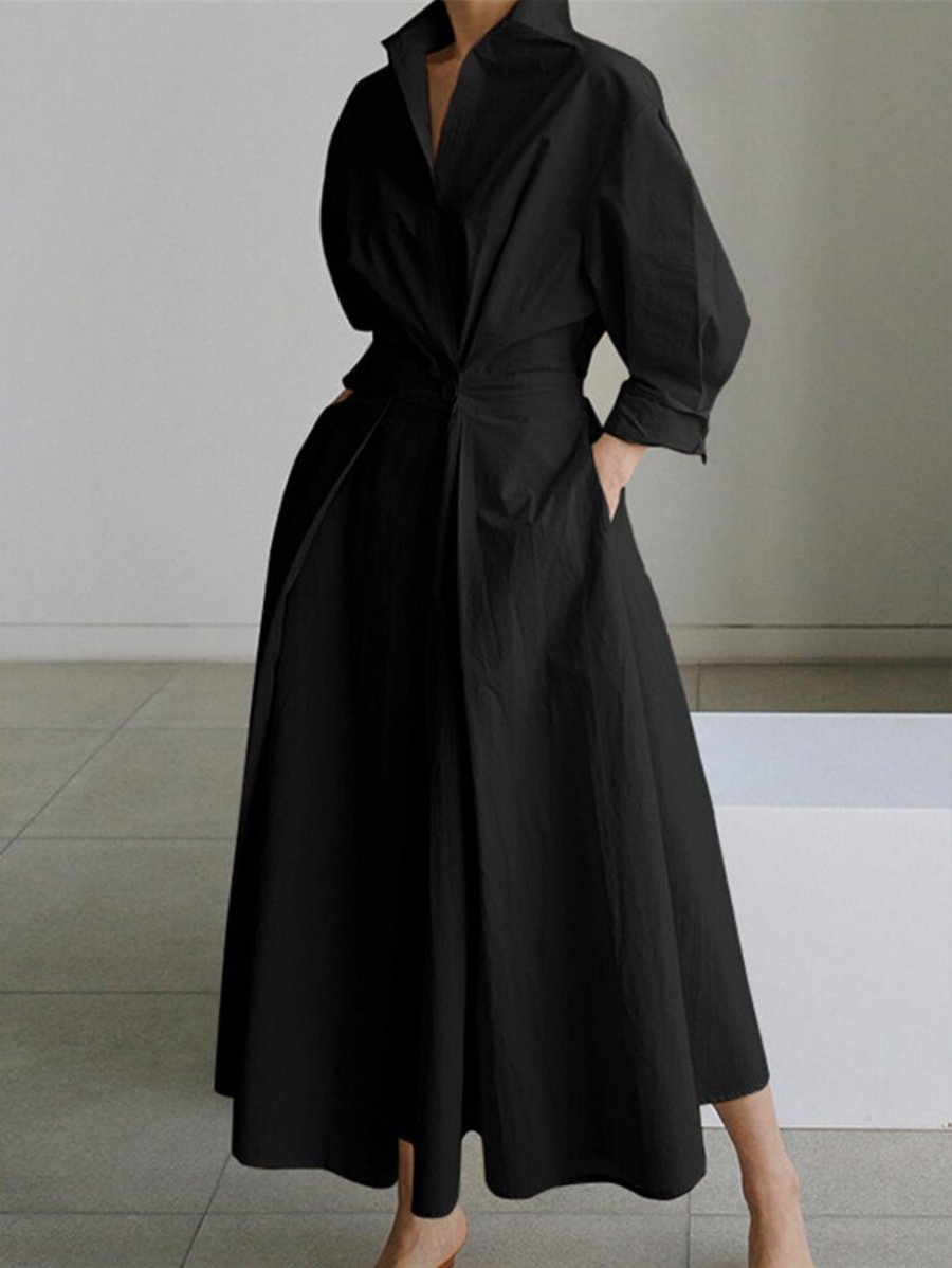 Women's Collared Long Sleeves Maxi Shirt Dress