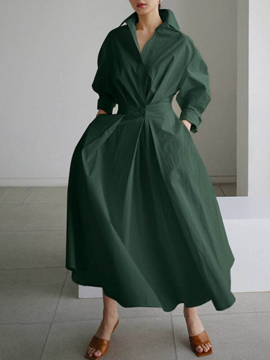 Women's Collared Long Sleeves Maxi Shirt Dress