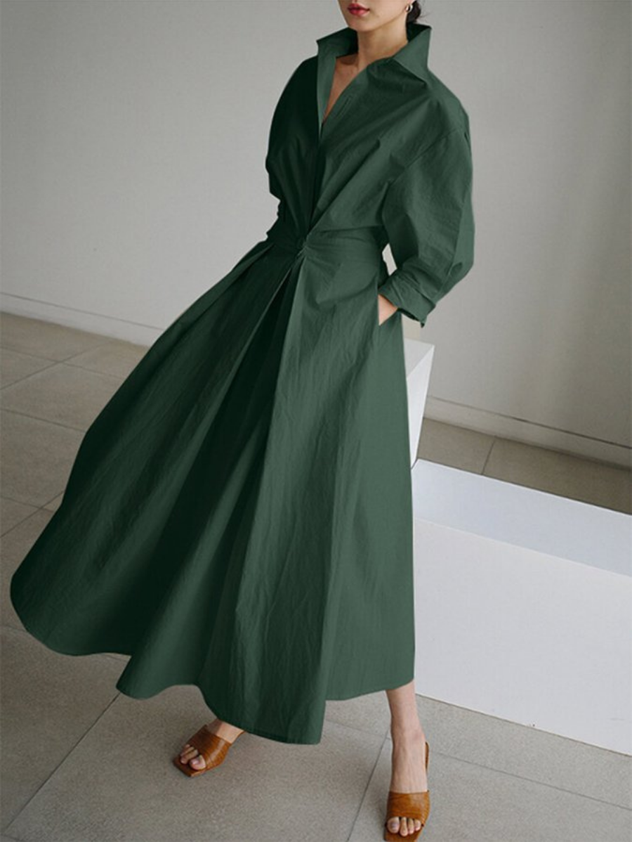 Women's Collared Long Sleeves Maxi Shirt Dress