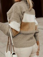 Women’s Color Block Crew Neck Long Sleeve Knit Sweater