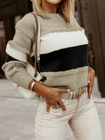 Women’s Color Block Crew Neck Long Sleeve Knit Sweater