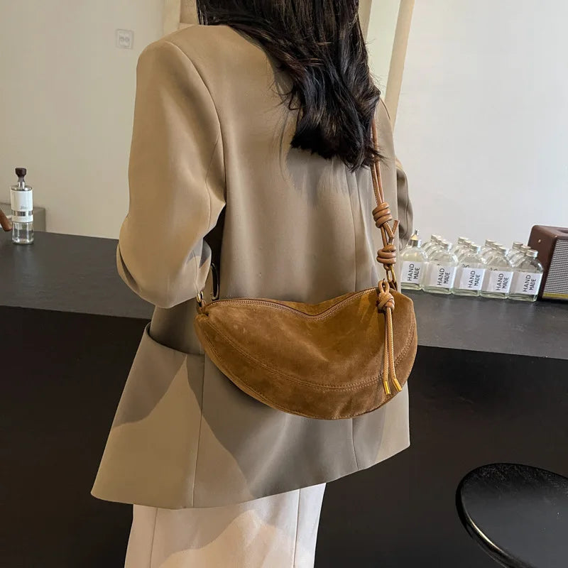 Women's Crescent Shoulder Zipper Knot Strap Crossbody Bag