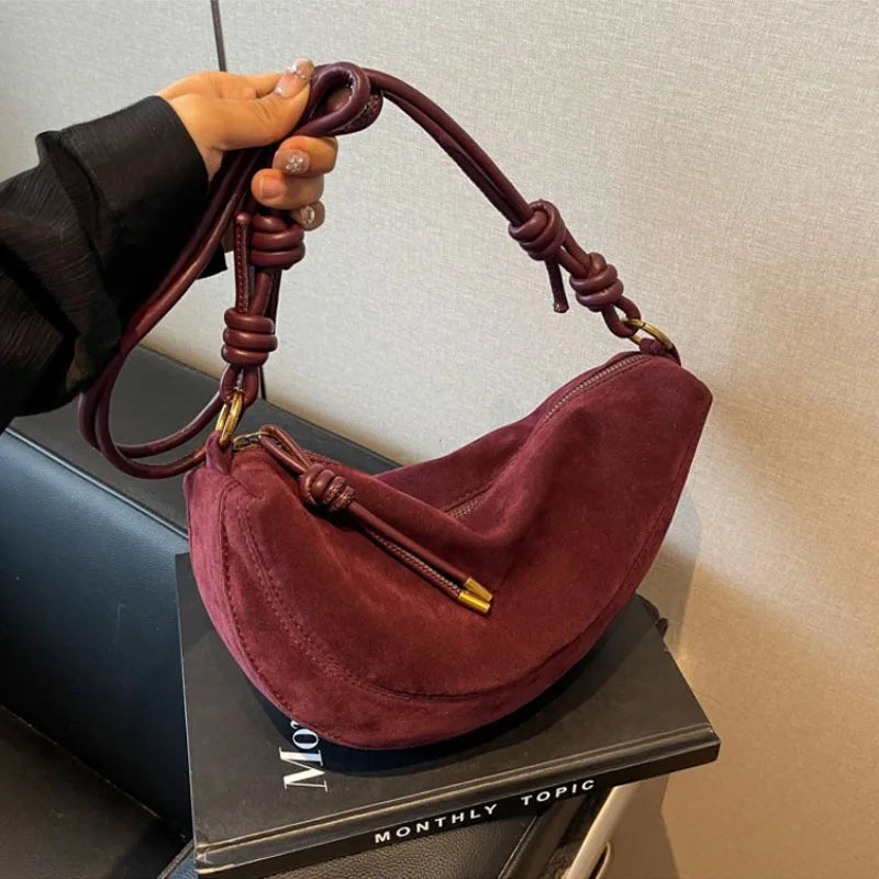 Women's Crescent Shoulder Zipper Knot Strap Crossbody Bag