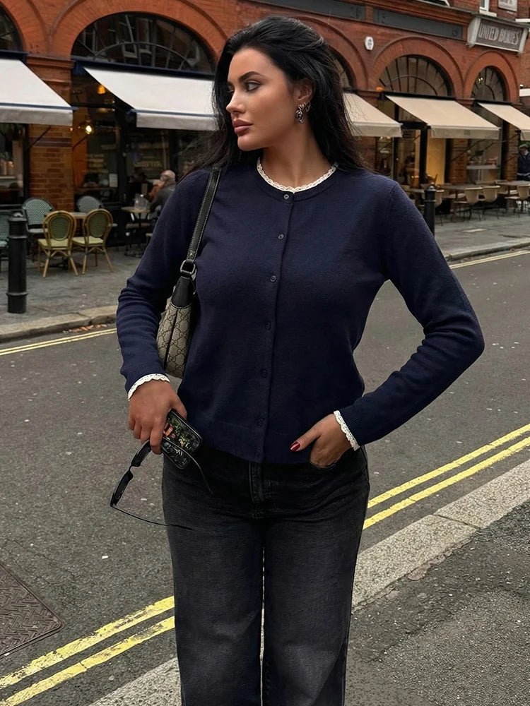 Women’s Crew Neck Button Front Knit Cardigan