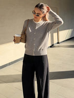 Women’s Crew Neck Button Front Knit Cardigan