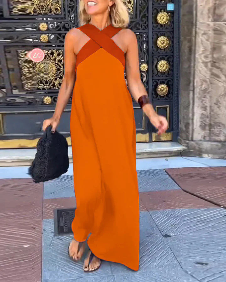 Women's Criss-Cross Halter Neck Sleeveless Maxi Dress