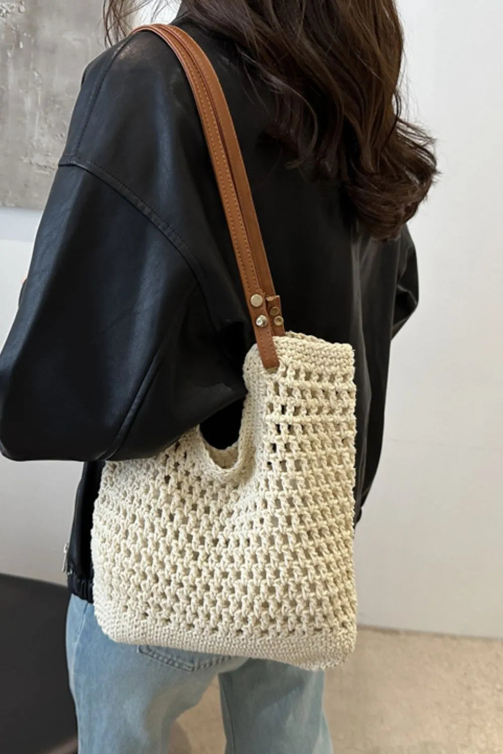 Women’s Crochet Knit Open Tote Shoulder Bag