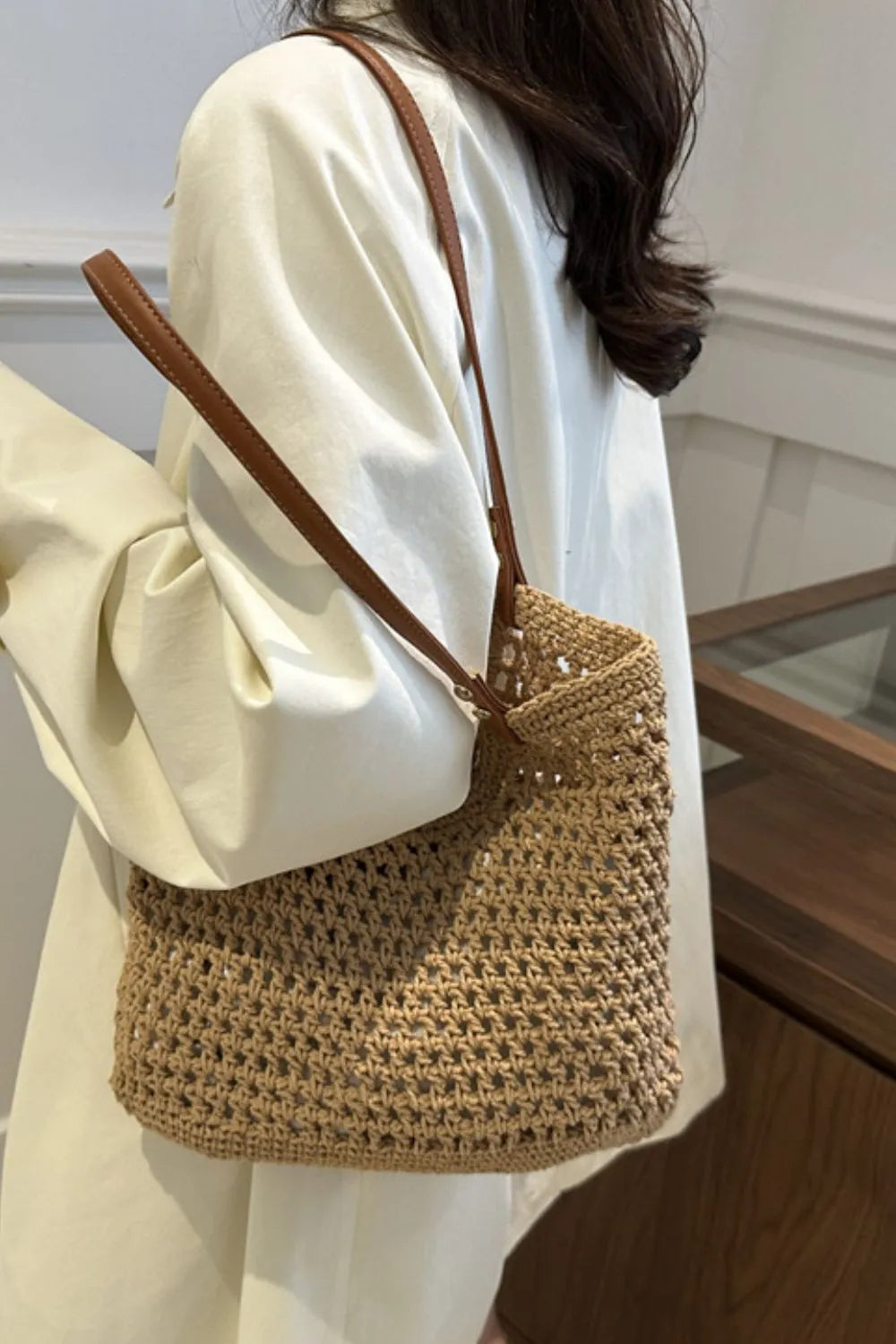 Women’s Crochet Knit Open Tote Shoulder Bag
