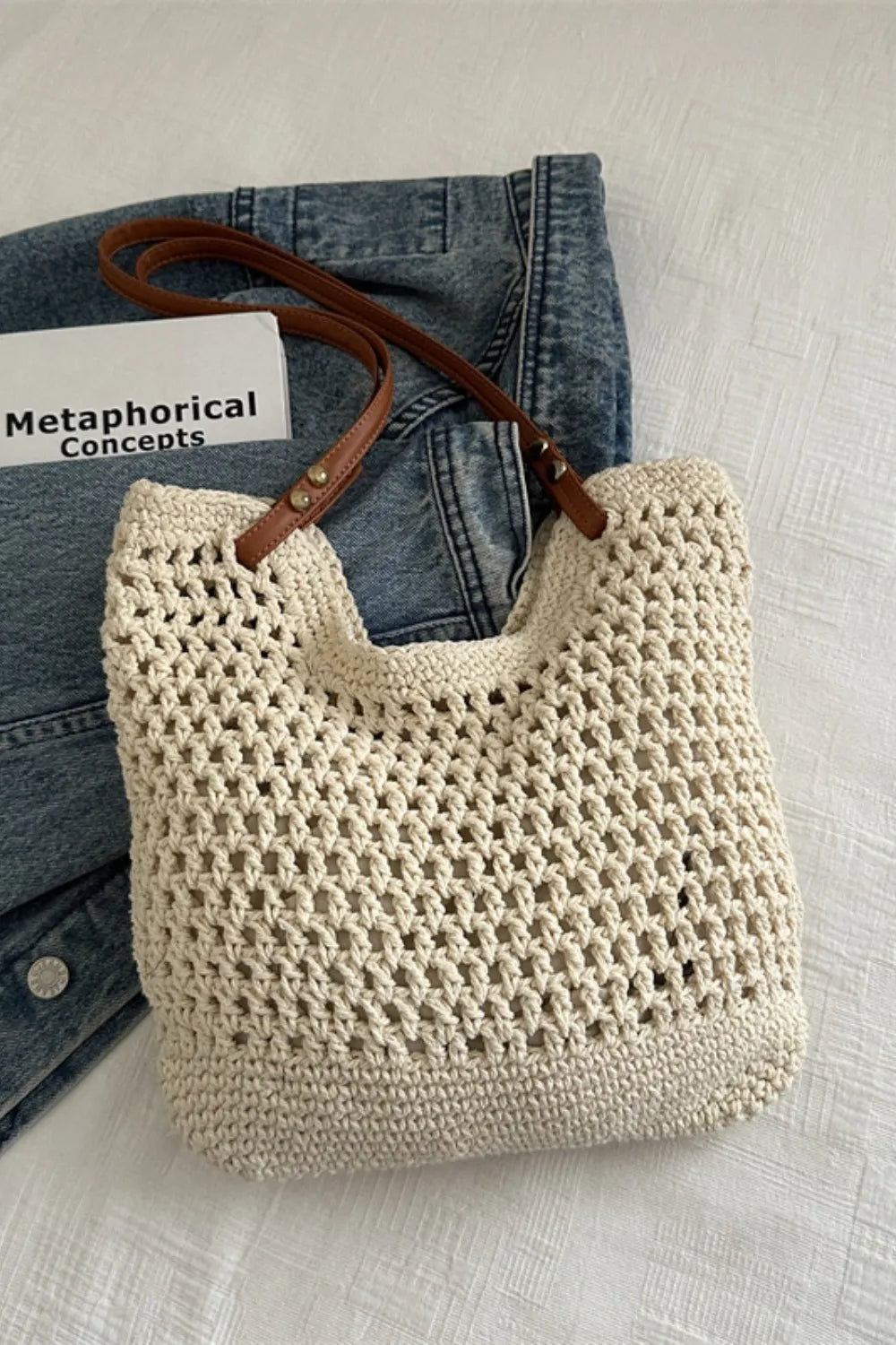 Women’s Crochet Knit Open Tote Shoulder Bag