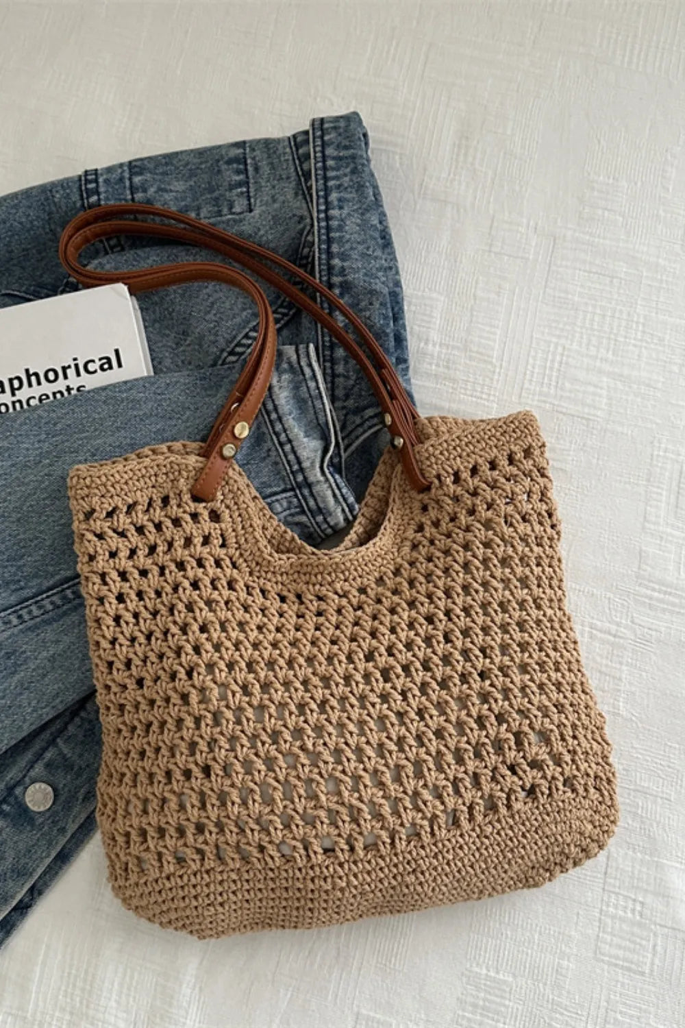 Women’s Crochet Knit Open Tote Shoulder Bag