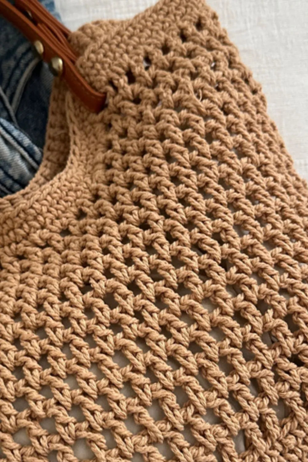 Women’s Crochet Knit Open Tote Shoulder Bag