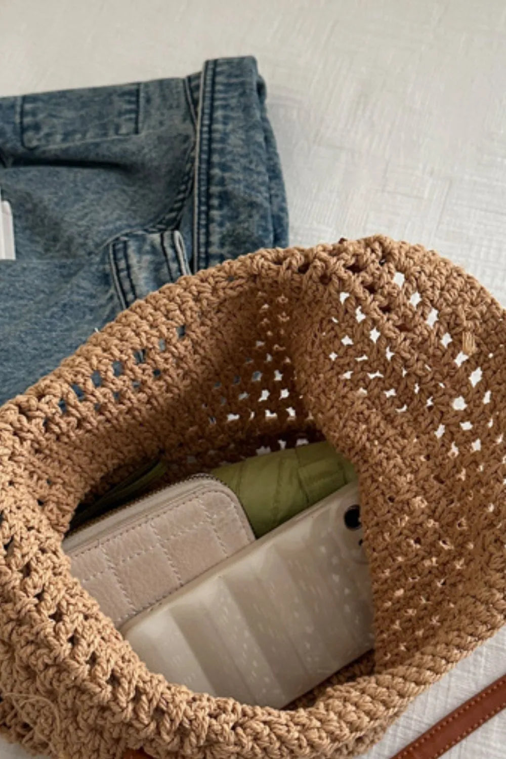 Women’s Crochet Knit Open Tote Shoulder Bag