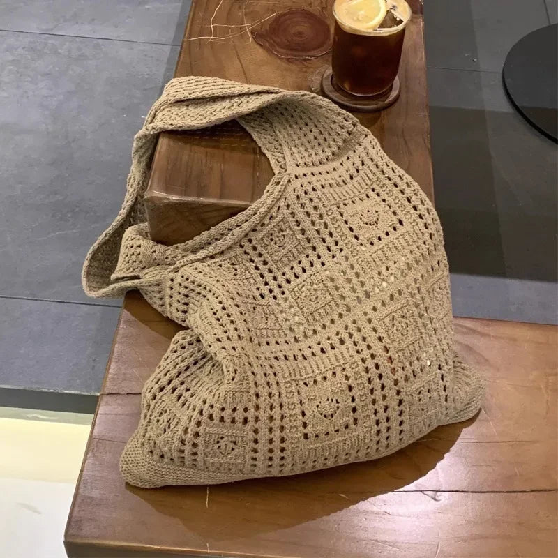 Women’s Crochet Shoulder Tote Beach Bag
