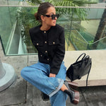 Women’s Cropped Button Front Bomber Jacket