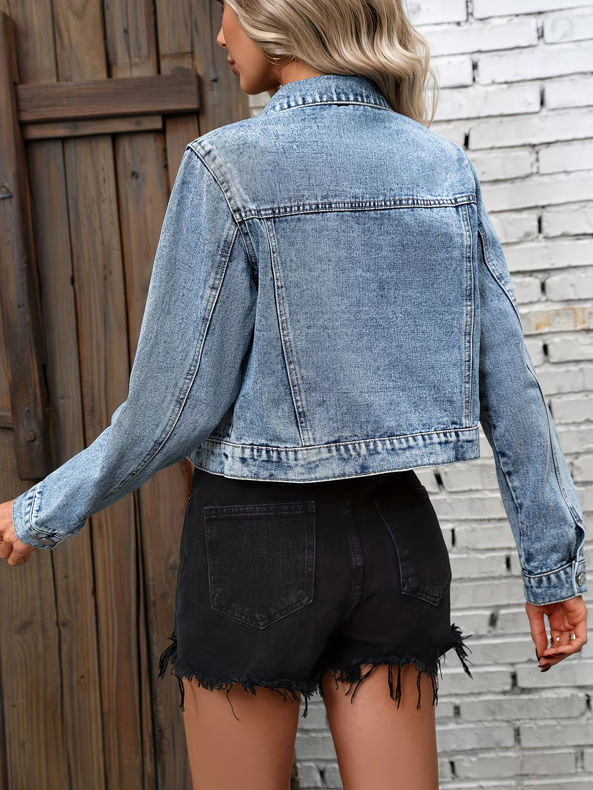Women’s Cropped Button Front Denim Jacket