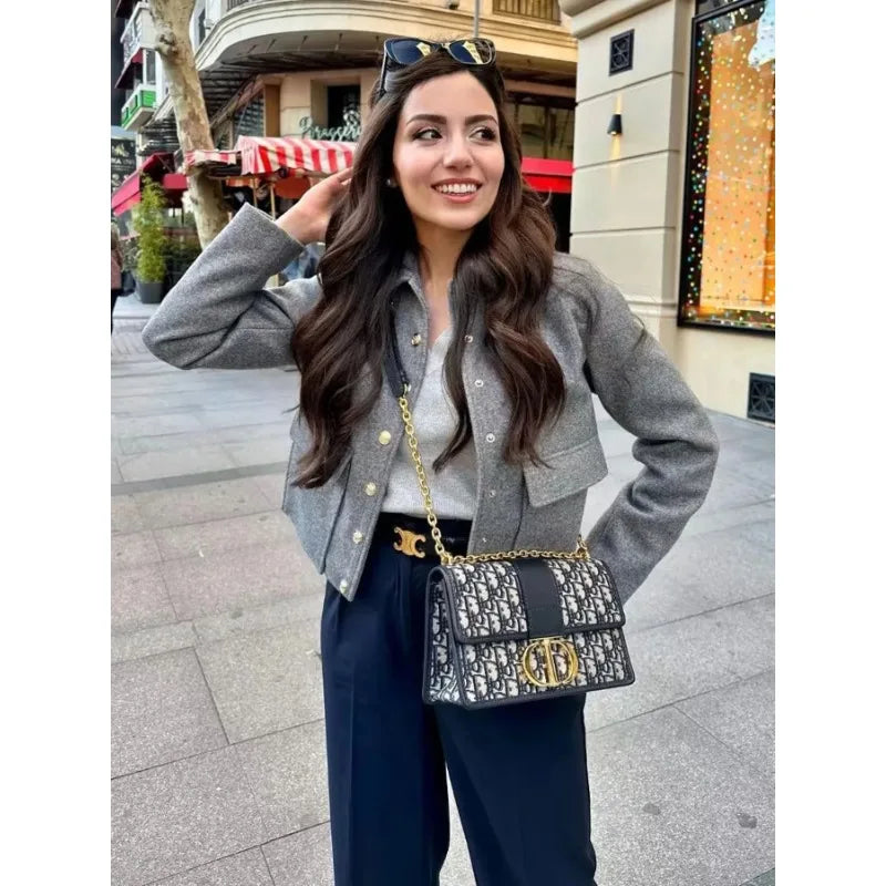 Women’s Cropped Button Up Bomber Jacket