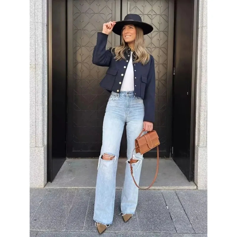 Women’s Cropped Button Up Bomber Jacket