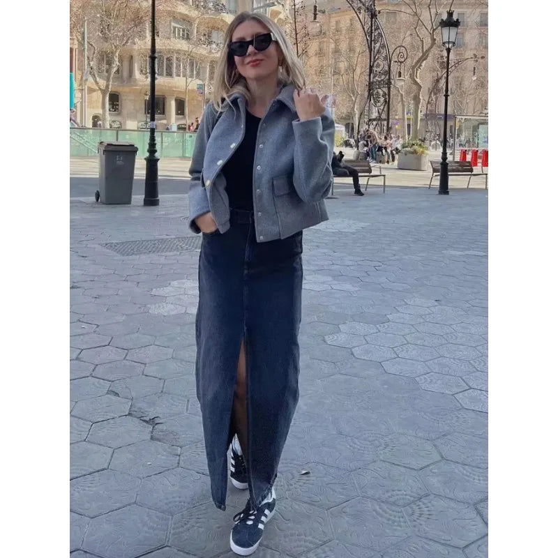 Women’s Cropped Button Up Bomber Jacket