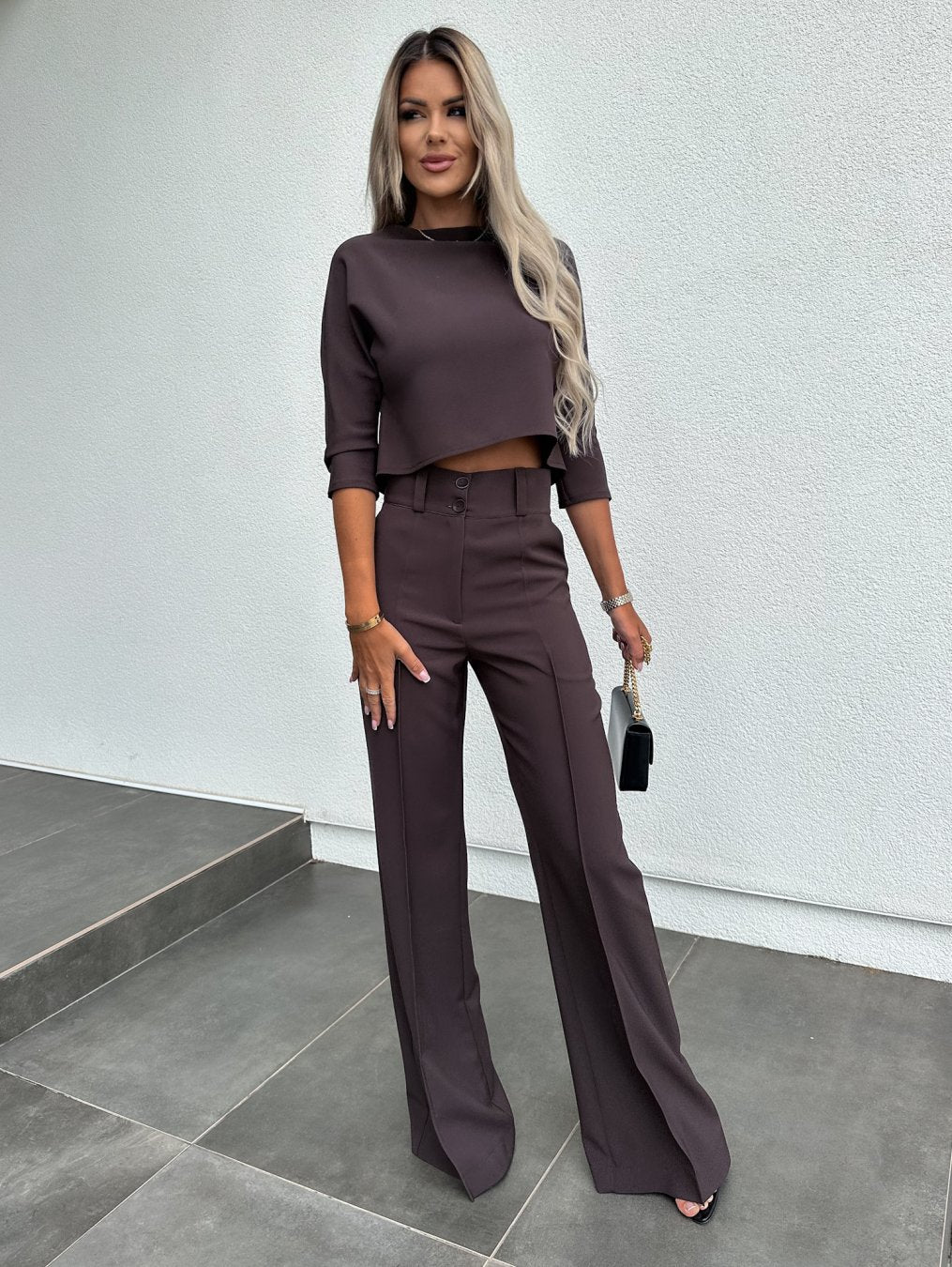 Women’s Cropped Top and Wide Leg Pants 2 Piece Set