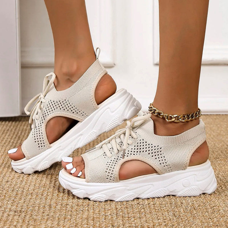 Women’s Open-Toe Lace-Up Knit Platform Sandals