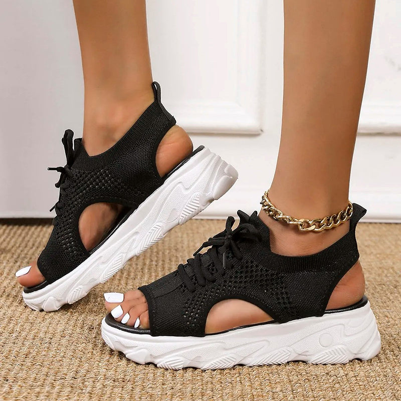 Women’s Open-Toe Lace-Up Knit Platform Sandals
