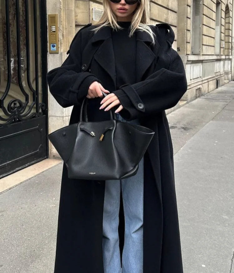 Women's Double Breasted Belted Wool Trench Coat
