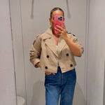 Women’s Double Breasted Cropped Trench Style Jacket