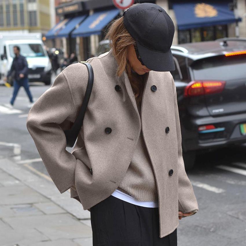 Women's Double Breasted Stand Collar Wool Jacket