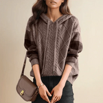 Women's Drawstring Colorblock-Sleeve Cable Knit Sweater