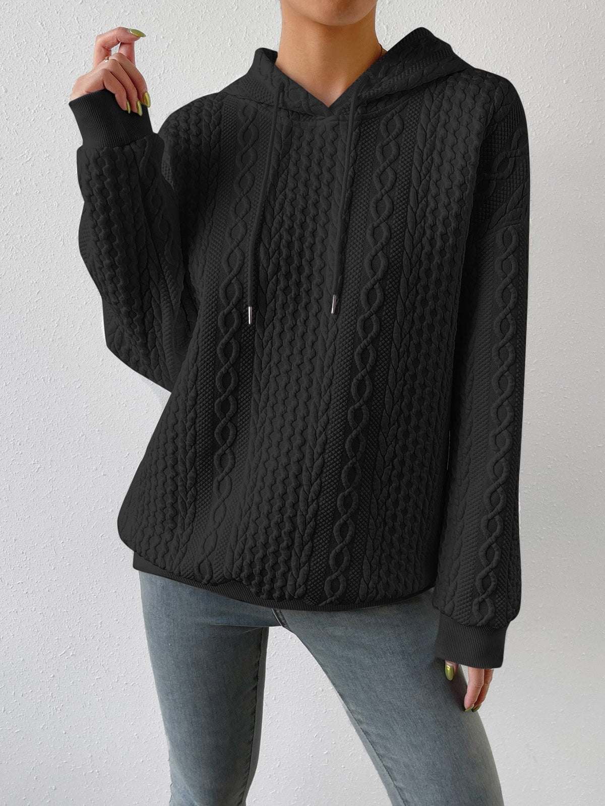 Women's Drawstring Textured Cable Knit Sweater
