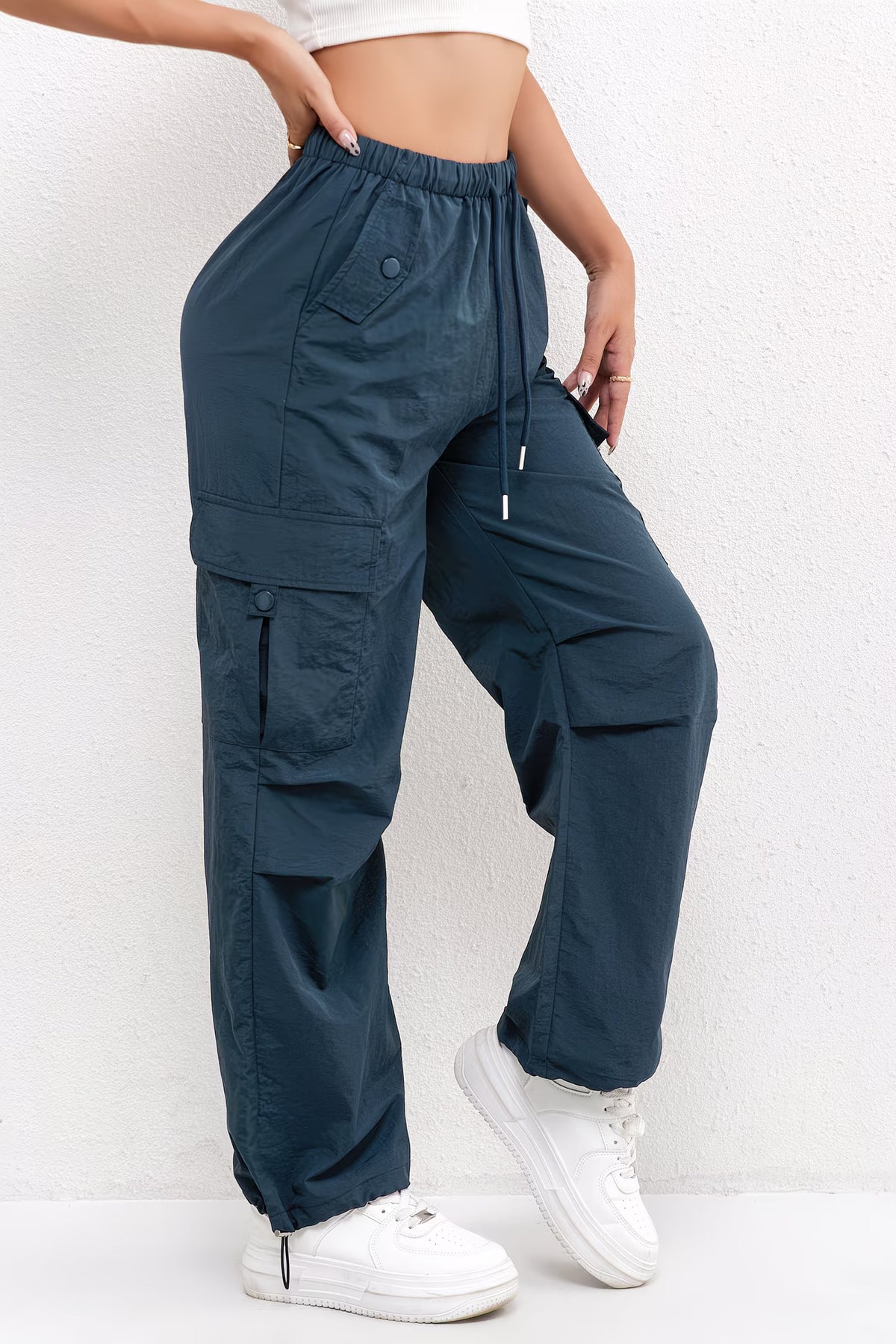 Women’s Drawstring Waist Cargo Parachute Pants