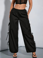 Women’s Drawstring Waist Tie Detail Parachute Pants