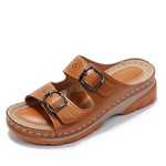 Women's Dual Buckle Slip-On Wedge Sandals