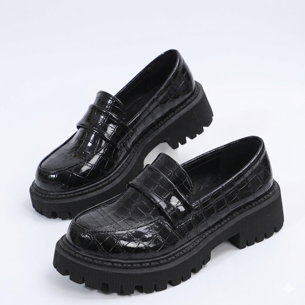 Women's Embossed Lug Sole Slip On Loafers